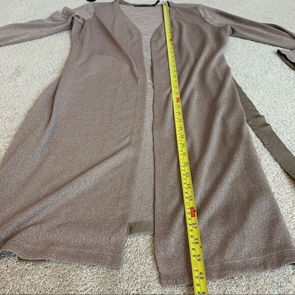 IRIS Setlakwe Tan Brown mesh knit longsleeve open front belted cardigan sweater - Picture 9 of 11